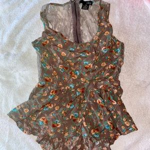 Oboe floral peplum top with lace and cutout